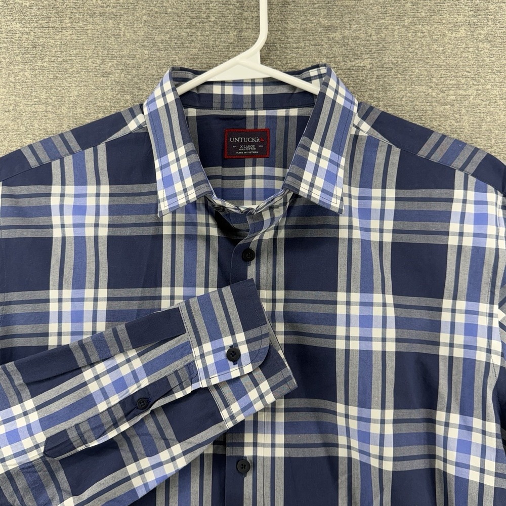 UNTUCKit Nerello Shirt Men Size XL Blue Plaid Roll Tab Sleeve Button Up Casual